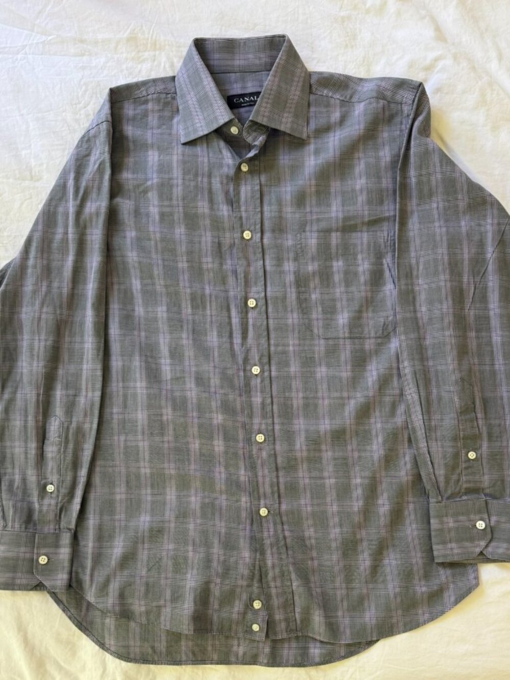 15.5 Canali Grey & Purple Checkered Men's Shirt